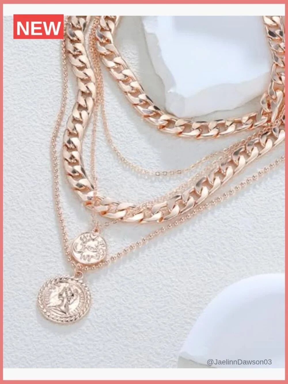 Layered Necklace Set with Coin Pendant - Dainty & Chunky Chains